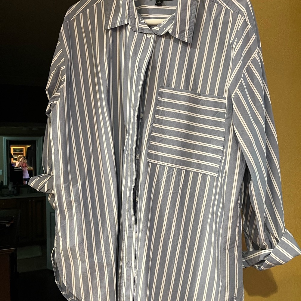 Banana Republic Navy and White Striped Shirt